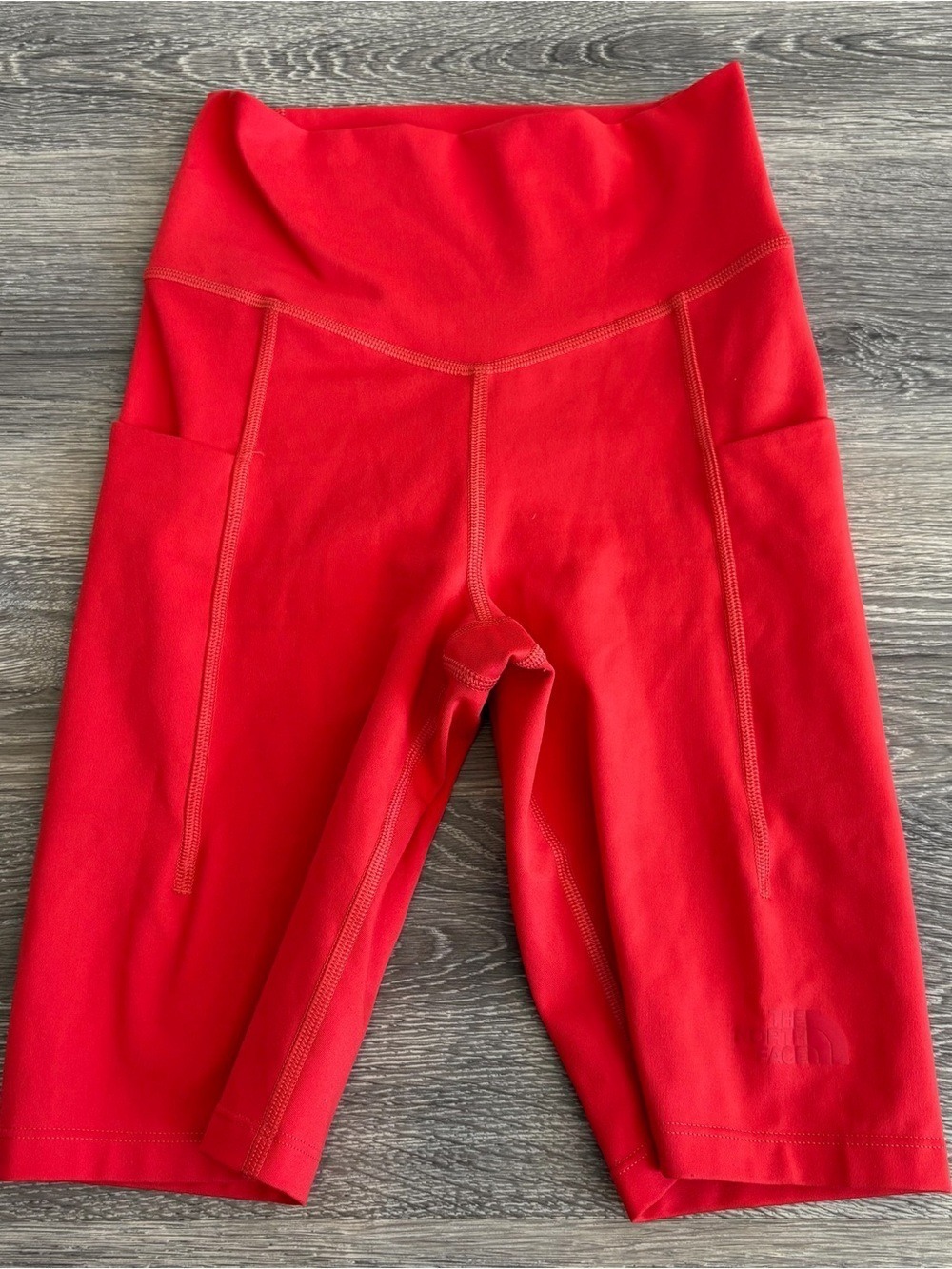 The North Face Bright Red Women's High-Waist Athletic Bike Shorts With Pockets